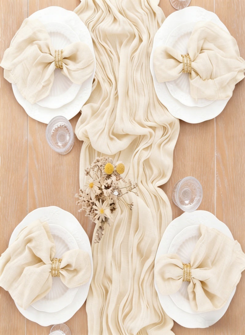 6pcs Cotton Linen Cloth Napkin,50 * 50cm Wrinkled Dinner Napkins,Cloth Napkins，Square Rustic Fringe Napkin for Dinners，Napkins Cloth Handmade for Home Wedding Parties.Washable.(Beige) - Image 2